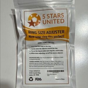 5 Stars United Ring Size Adjuster - White & Gold Packaging